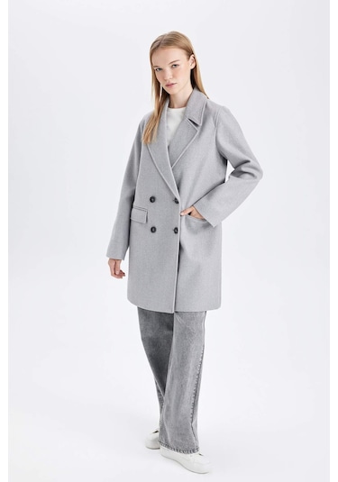 DeFacto Rüzgar Geçirmez Uzun Kaşe Kaban Oversize Geniş Kalıp Kruvaze Yaka Düğmeli A0922AX24WNGR2 Gri DeFacto Rüzgar Geçirmez Uzun Kaşe Kaban Oversize Geniş Kalıp Kruvaze Yaka Düğmeli A0922AX24WNGR2 Gri