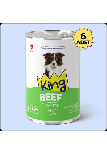 King Sos İçerisinde Et Parçacıklı Dana Etli Köpek Konservesi 400 Gr 6 Adet