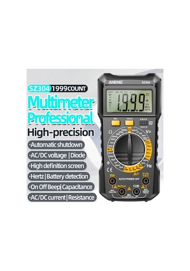 Pazly Yüksek Taşınabilir Sz304 Standlı Siyah Profesyonel Ölçer Multimetre Hassasiyetli Ekran Dijital Aneng - Gv