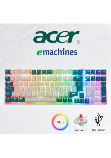 Acer Emachines Eak100 Beyaz/yeşil Usb Rgb Backlight Red Swıtch Mekanik Q 101 Tuşlu Compact Gaming Klavye