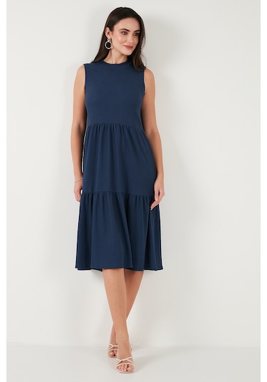 Lela Regular Fit Kolsuz Midi Bayan Elbise 5869008 Indigo