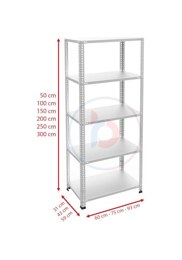 5 Katlı Paslanmaz Krom Raf - Inox Soğuk Oda Rafı, Buzhane Rafı 31x60 Cm-0.70 Mm-200 Cm Gri