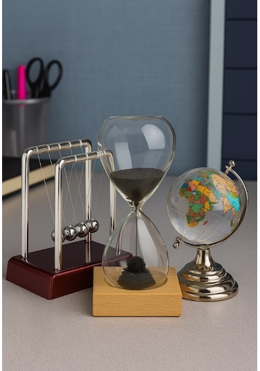Masa Seti Newton Topu, Manyetik Kum Saati, Kristal Dünya Küresi Dekoratif Ofis Hediyesi