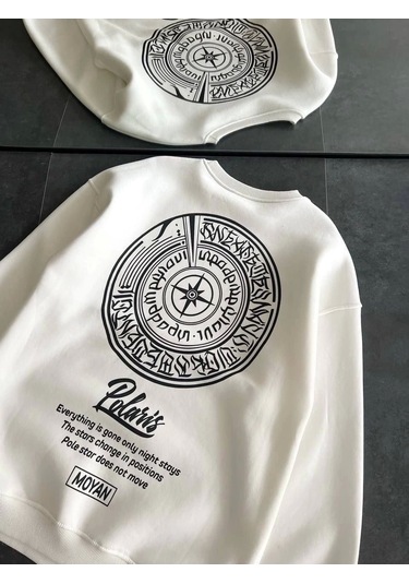 Kışlık Bisiklet Yaka Ön Ve Arka Baskılı Sweatshirt - Beyaz Beyaz