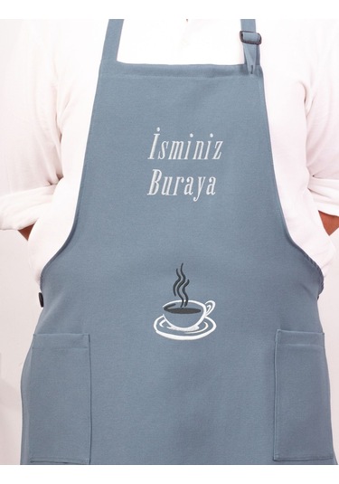 Mutfak Önlüğü Kişiye Ve İsme Özel Nakışlı Mutfak Önlüğü Fincan 02 Farklı Renkler Mavi