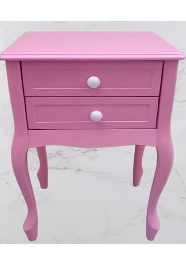 Komodin 90359model Klasik Kayın Aslan Ayak Parlak Pembe Lake Çift Çekmece El Yapım