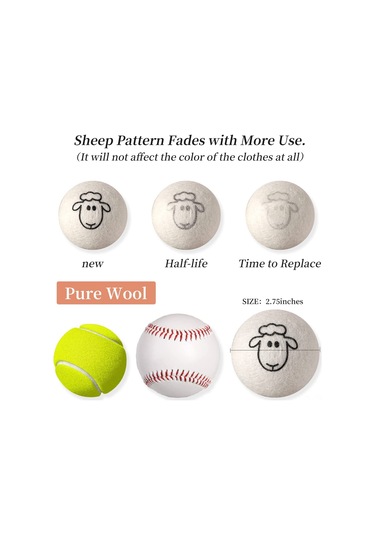 Lemestar Yün Kurutma Topları - 6 Adet, Kumaşı Yumuşatır, Statik Elektriği Azaltır, Kuruma Süresini Kısaltır, Koyun Desenli, Yün Malzeme Çok Renkli