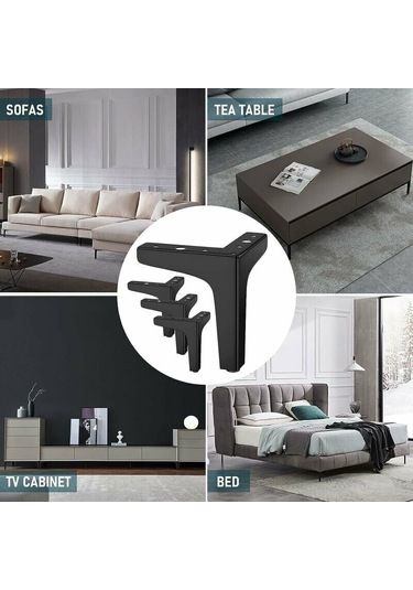 Mufunye 4 Mobilya Ayağı Seti, 600 Kg'a Kadar Yük, Üçgen Şeklinde 17cm Modern Metal Masa Ayakları, Dolap İçin Pim Mobilya Ayağı, Kanepe, Siyah 15cm