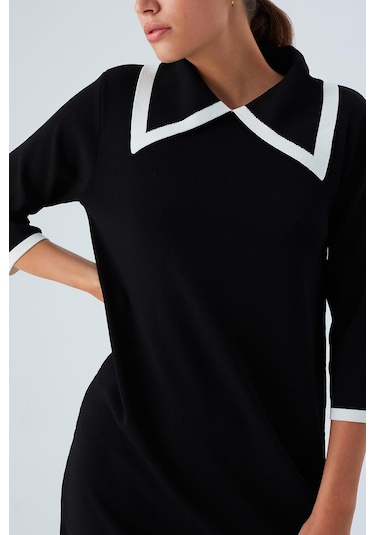 Peraluna Grace Dress Rahat Kesim A Form Rayon Kadın Triko Elbise Siyah