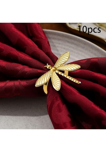 Homyl 10 Adet Yusufçuk Peçeteli Yüzükler Peçete Tutucuları Altın