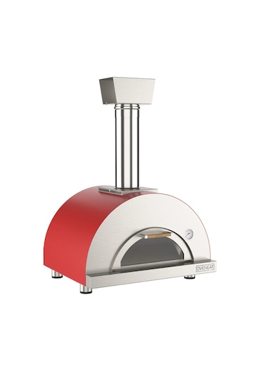 Oveneat Single Odun Ateş'li Kırmızı Pizza Fırını Gümüş - Siyah