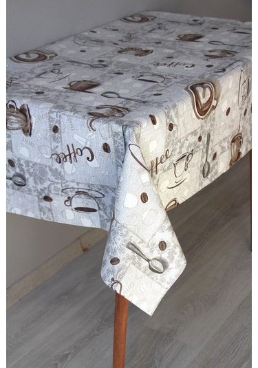 Elyaf Silinebilir Pvc Muşamba Masa Örtüsü 1261-2coffeyeni Gri