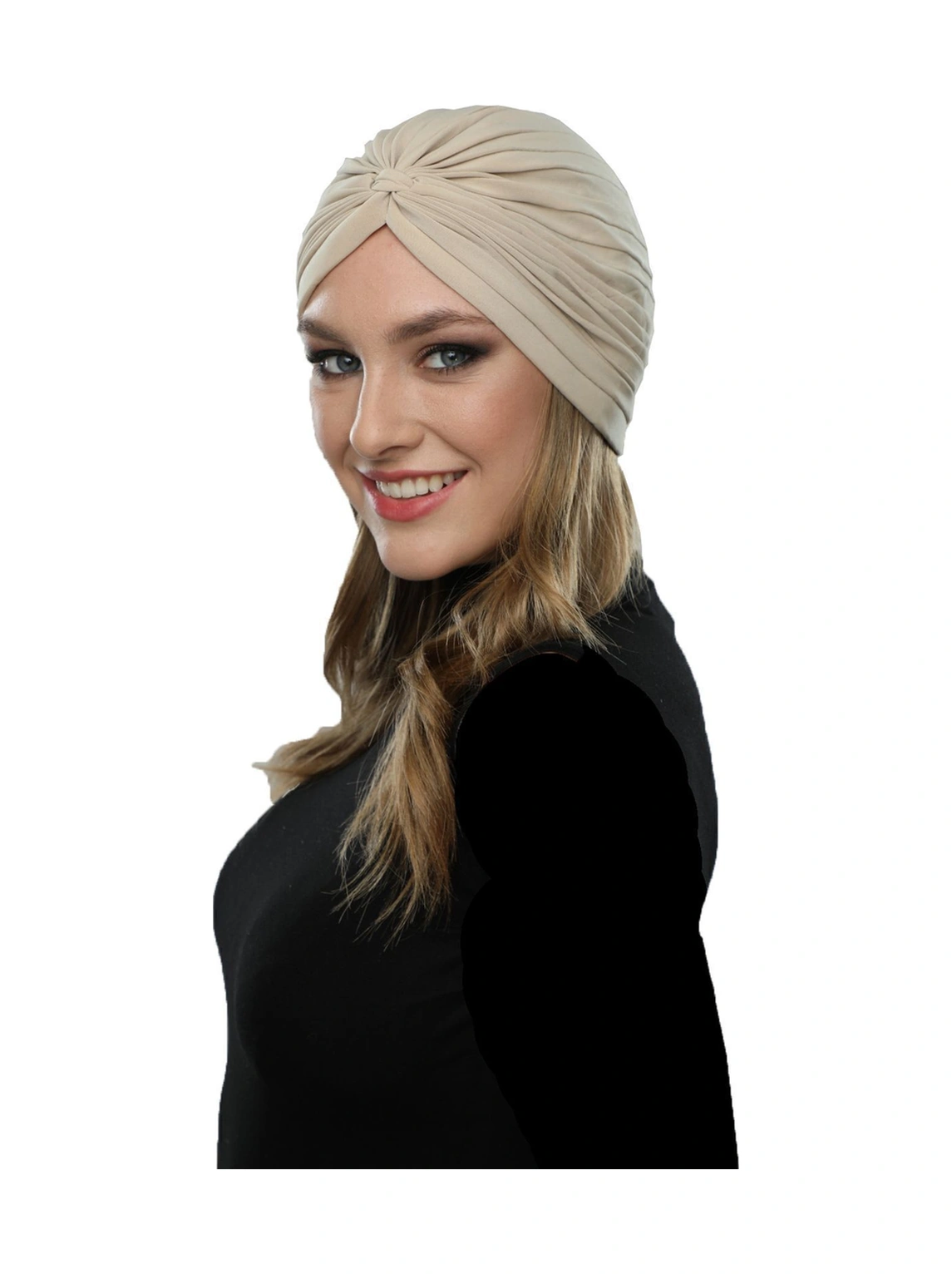 Çapraz Bantlı Kum Beji Hazır Türban Tesettür Havuz Bonesi Bej