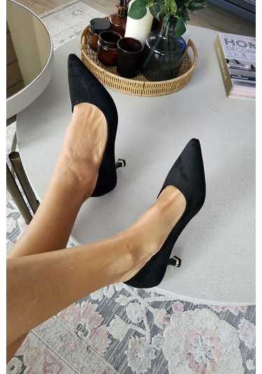 10 670 Topukla Kadın 6 Cm Kadeh Topuk Stiletto Siyah Süet