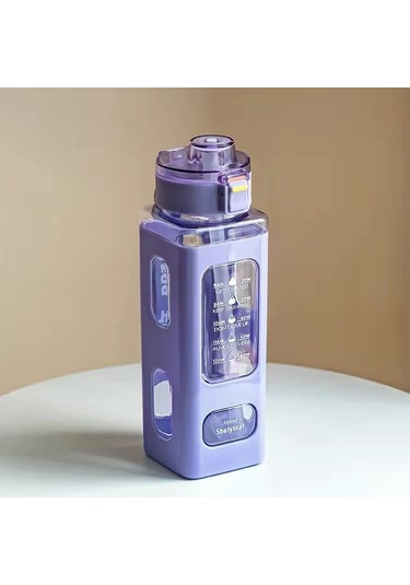 Pp Malzeme Tasarım Model Düşmeye Kırılmaya Dayanıklı Taşınabilir Pipetli Bardak Suluk 1 Litre Mor