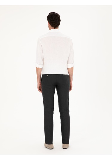 Cacharel Siyah Slim Fit %100 Keten Pantolon