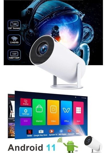 1280 720p Akıllı Wıfı Projektörü Taşınabilir Bluetooth Tv Ev Sineması Hdmı Android Mini Projektör,