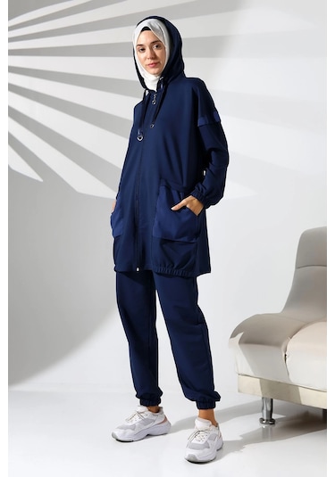 Kadın Mevsimlik Penye Alt Üst Spor Ve Rahat Lacivert Tesettür Takım Lacivert