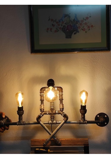 3 Başlıklı Vintage El Yapımı Endüstriyel Aplik, Rustik Robot Duvar Apliği Cafe Villa Retro Avize