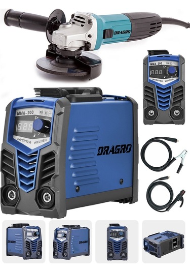 Dragro Technology DRG-200kynk Mavi Çift Kartlı 200 Amper Invertör Kaynak Makinası 3000 W Taşlama 2li Set