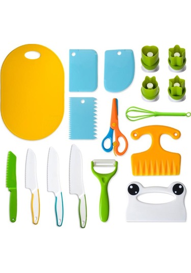 Çocuklar Plastik Pişirme Bıçağı Seti Çocuklar Dıy Peeler Kicthen Araçları, Boyut:17'de 1 Gümüş