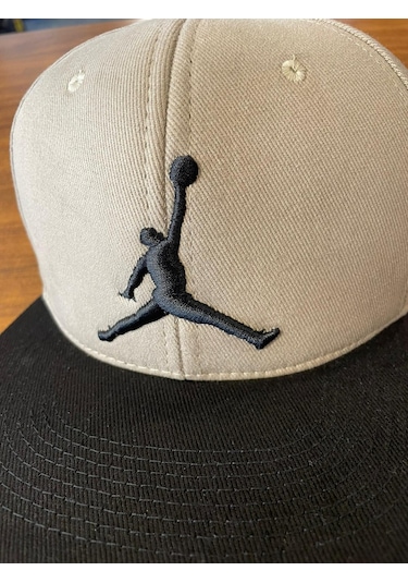 Air Jordan Nakışlı Bej Hiphop Snapback Rapper Basket Cap Şapka Bej - Siyah