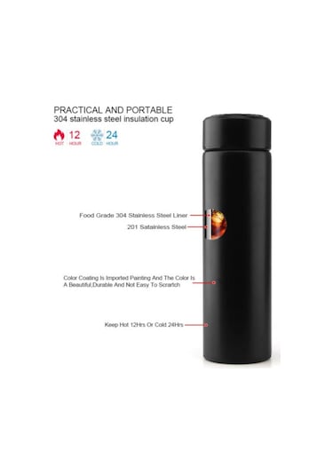 Tohana Led Dereceli Termos Matara 500Ml Siyah Thn-75251