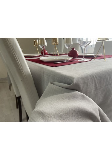 Keten Görünümlü Simsiz Begonvil Masa Örtüsü Taş Gri
