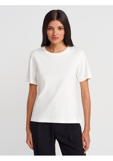 Dilvin 31763 Bisiklet Yaka T-shirt-ekru Ekru