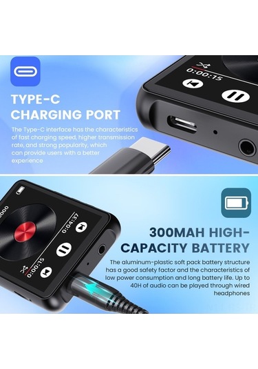 Flybuy Taşınabilir Dokunmatik Mp3 Çalar: Bluetooth 5.0, Yüksek Kalite Ses, Fm Radyo, 112 Karakter, Pratik Kullanım