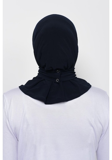 Çıtçıtlı Hazır Eşarp Hijap Lacivert