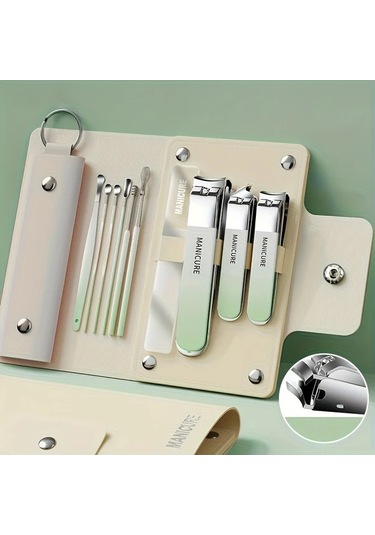 Oldfriend Set119 Gradyan Yeşil 10 Parça Manikür Seti, Tırnak Makası Ve Kulak Kaşık Bakım Kiti Seyahat Veya Ev İçin Hediye