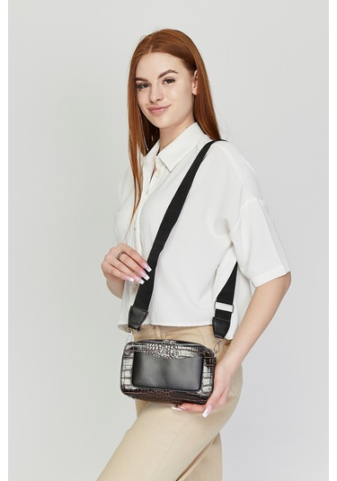 Morpelikan Kahve Kroko İki Bölmeli Kadın Omuz Çantası Kahverengi