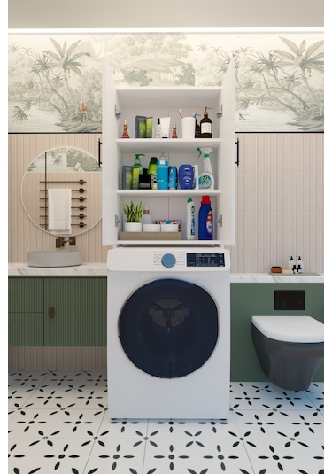 Terra İki Kapaklı Çamaşır Makinesi Dolabı Beyaz