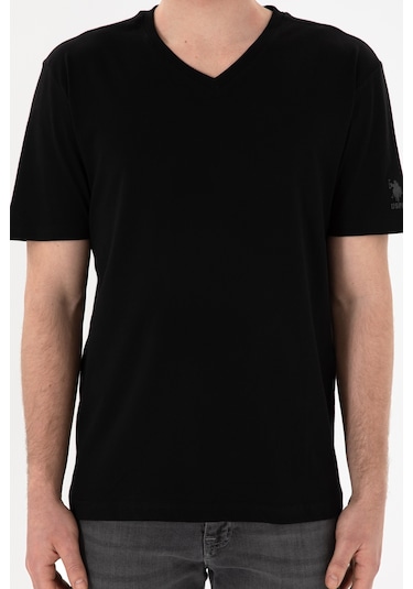 U.S. Polo Assn. Erkek Regular Fit  V Yaka Siyah Basic Tişört 50305858-VR046