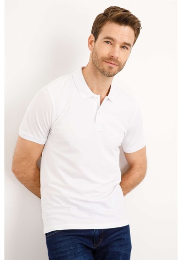 Igs Modernfit Dar Kalıp Erkek Polo Yaka Tişört Beyaz