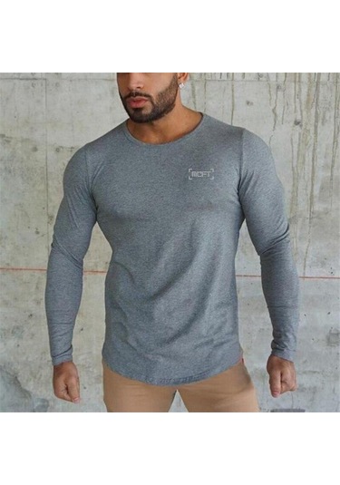 Koyu Gri Muscleguys Erkek Koşu Antrenman Pamuklu Üstler Elastik Rahat Spor Fitness Tişörtü