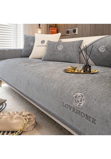 Vkemall Yaz- Kış Tüm Mevsimler Uygulanabilir Kaymazlı Koltuk Örtüsü Yeni Stüdyo Lüks Kaliteli Gri Koltuk Battaniyesi Koyu Gri