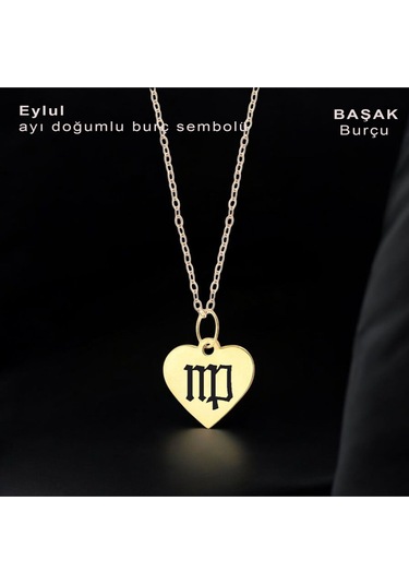 Eylül Ayı Doğumlarına Özel 14 Ayar Altın Plakalı Kalp Motifli Zincirli Hediyelik Kolye-352ay Eylül