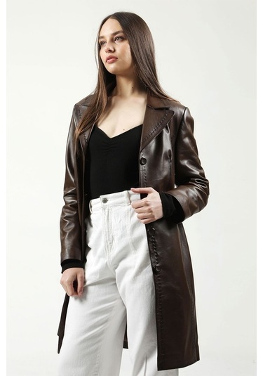 Dericlub Neri Gerçek Deri Kadın Kaban