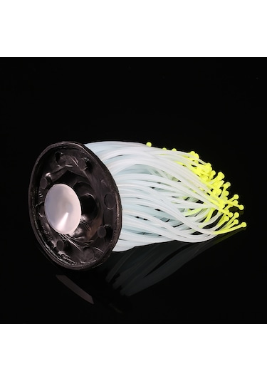 Youmex Sarı Küçük Silikon Akvaryum Dekorasyonu - Işıklı Sahte Deniz Anemonu - Su Canlılarına Güvenli - Sürekli Yerinde Tutucu Emme Çubuğu