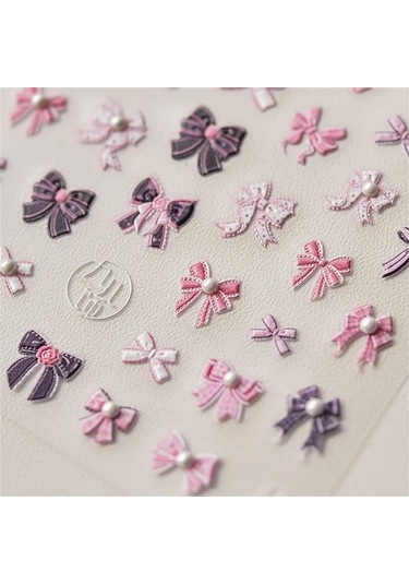 Flybuy 1 Adet 5d Pembe Yay Tırnak Etiketi Zarif Japon Şeritler Ms733sz