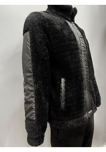 Erkek Siyah Rüzgar Geçirmez Welsoft Çift Cepli Kışlık Mont Siyah