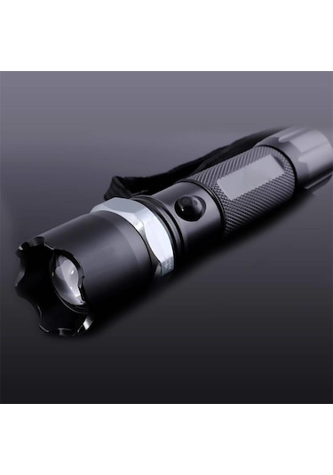 Pilli El Feneri Çakarlı Led Avcı El Feneri Profesyonel El Feneri Siyah