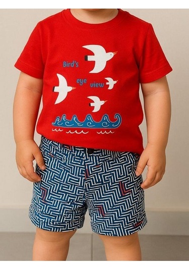 Erkek Bebek Desenli Şort-16118 Mavi