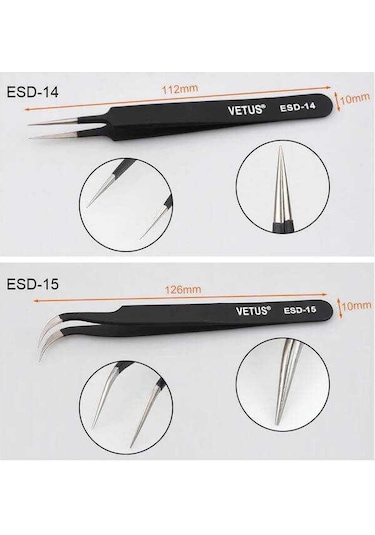 6 Çeşit Vetus Hassas Elektronik Cımbız Seti Antistatik Çelik