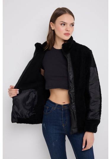 Montland Kadın Siyah Rüzgar Geçirmez Welsoft Çift Cepli Kışlık Mont Siyah