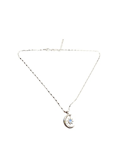 Gümüş Renk Parlak Ve Şık Taşlı 316l Çelik Vıp Model Ay Yıldız Kadın Kolye - Göz Alıcı Şık Tasarım Gümüş