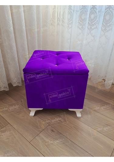 Lüks Sandıklı Tabure Puf 45 X 45 Cm Lila