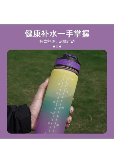 Novahub Çok Renkli Aşamalı Buzlu Bardak 1000ml Spor Pipetli Su Bardağı Zaman Ölçeği Mavi Mor, Maksimum Kapasite Çok Renkli